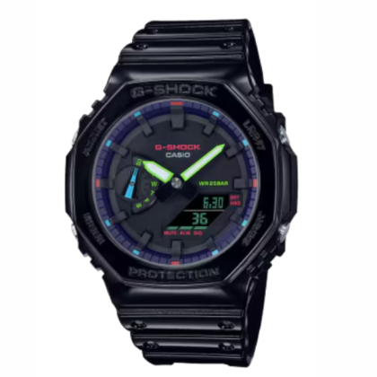 Casio G-Shock Virtual Rainbow Series GA-2100RGB-1A Black Resin Band Men Sport Watch